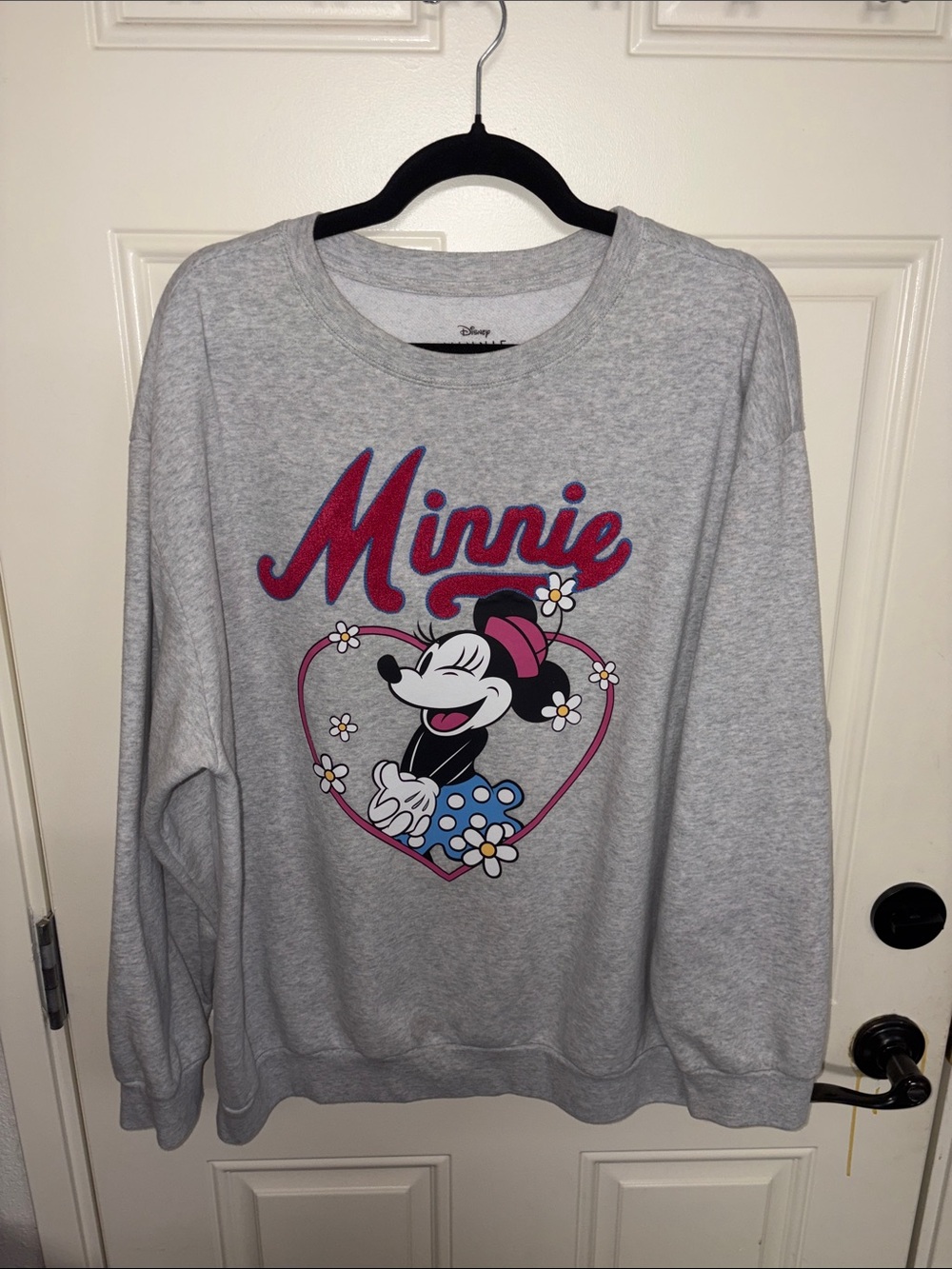 Disney Minnie Mouse Heather Gray Sweatshirt with Pink & Blue Accents